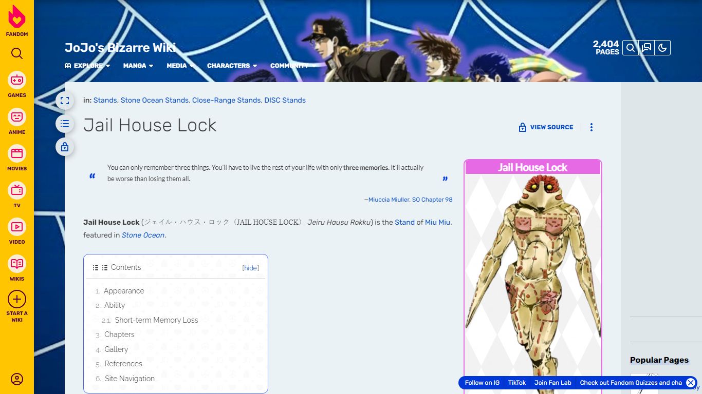 Jail House Lock | JoJo's Bizarre Wiki | Fandom